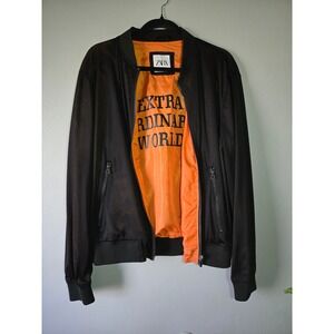 Zara Mesh Bomber‎ Jacket Women Medium Black Orange Lightweight Streetwear Y2K